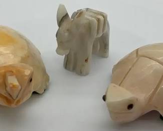 2 Turtles and Donkey Carved stone Animal figurines
