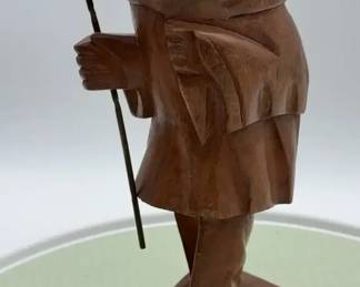 Vintage handcarved wooden folk art figure of an elderly man with walking 