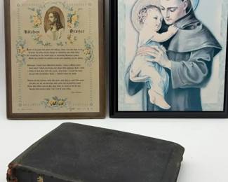 Religious Holy Bible And Two Religious Plaques Locked