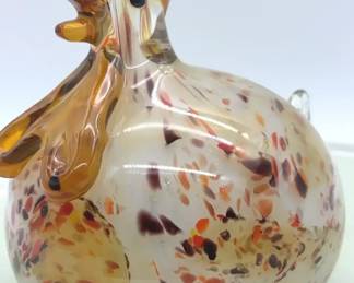 Murano Style Glass Chicken Figurine With gold Speckled Multicolored Body Hand Blown