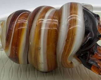 Murano Style Art Glass Hermit Crab Sculpture Amber  White Swirl  Hand Blown