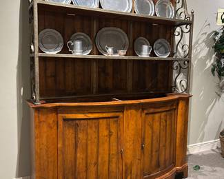 Iron and wood hutch, with great storage and display strips up top. , set of pewter Wilton Armetale set