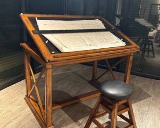 Great drafting table and stool with leather work surface ( we have two like this one)