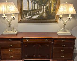 Nice pair of lamps, credenza and art 
