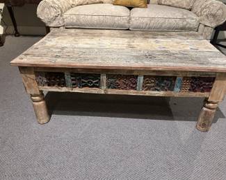 Distressed painted carved coffee table👍