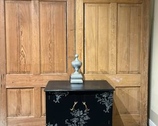 Cypress doors and black painted cabinet