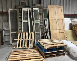 Lots of interesting architectural items- antique screen doors, pine and cypress pieces 