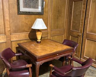 Lovely leather top game table with drawers - for the Majong lover!🎴