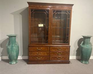 Burled Walnut china cabinet by White Furniture Co.
83”H x 60Wx 16D