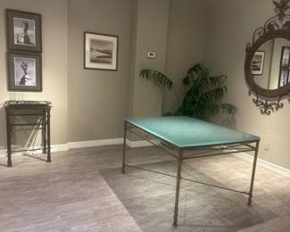 Terrific custom Mario Villa dining table with a lovely frosted green glass top ❤️