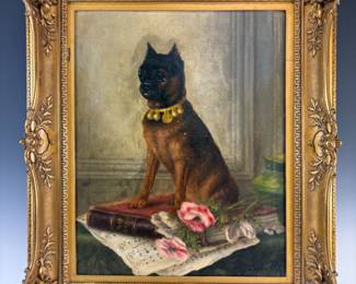 Sofie Pir signed oil painting of a dog and dated 1911