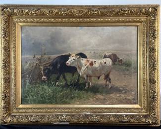 Large signed H. Schouten "Cows in the Pasture"