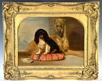 Important mid 18th century 2 dogs painting