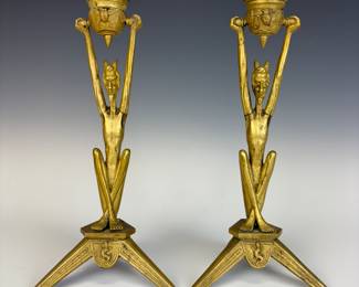 Rare gilt bronze Devil candlesticks
