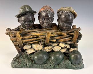 Signed Nardi chalk ware 3 black boys by the fence C.1890