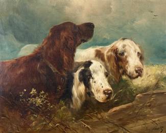 Beautiful 3 dogs oil painting signed Schouten C.1900