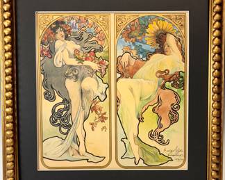 Fine Art Nouveau watercolor after Mucha signed Julian Harge C.1900