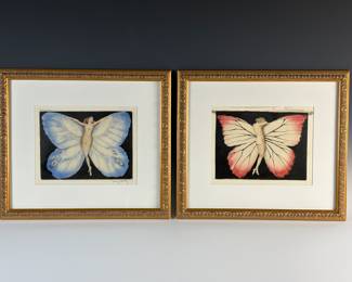 Rare pair of original Louis ICART etchings "Papillon"