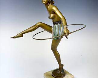 Original polychrome art deco bronze dancer signed F. Mazur
