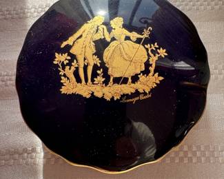 Vintage Atelier D’Art DM Limoges Cobalt w/ 22K Gold Trinket Jar