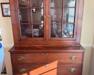 Antique 2 Door / 3 Tiered / 3 Drawer Mahogany Buffet (49-1/2"W x 81-1/2"H x 21"D)