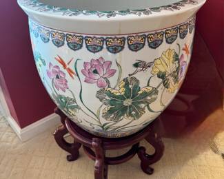 Yuet Tung China Works Vintage Chinese Porcelain Enamel Koi Fish Bowl Planter