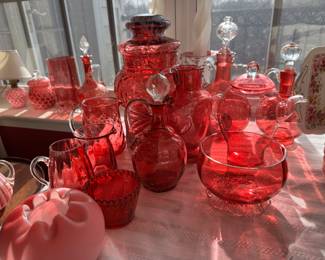 Huge Collection of Cranberry Glass