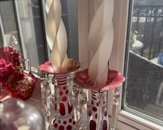 Antique Victorian Overlaid Lustres (pair)