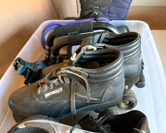 Shimano cycling shoes, Arctic Cat gum boots, Aerobiskate roller skates