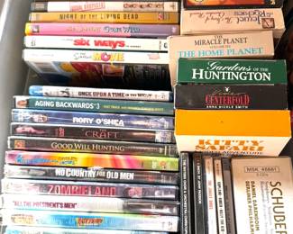 DVDs: Fast Times at Ridgemont High, Good Will Hunting, The Simpsons
CDs: classical music