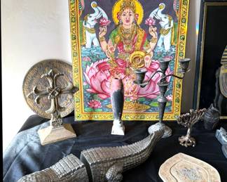 Shiva, aligator bookends, religious art