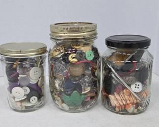 Jars of Assorted Sewing Buttons