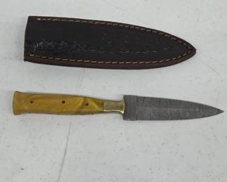Damascus Steel Knife With Leather Sheath