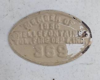 1950 Bellfontaine Vol. Fire Dept Metal Plaque