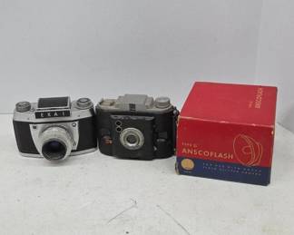 Exa I and Ansco Cameras With Flash Unit