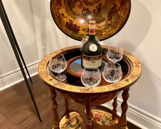 Wooden board globe liquor cabinet