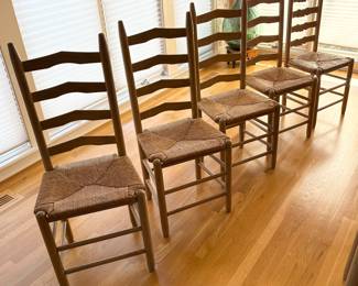 French Country Rush (Rope) Ladder Back Chairs (Set of 5)