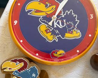 KU Kansas University Jayhawks Jayhawk Made in USA Clock & Coasters 