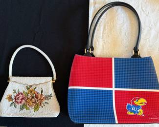 Vintage 1960s Purse - White Beaded Bag Floral Needlepoint Tapestry Gold Trim • KU Handbag Purse Like New