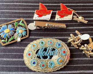 Vintage Jewelry & Cufflinks / Firestone Pins & Tie Clip 
