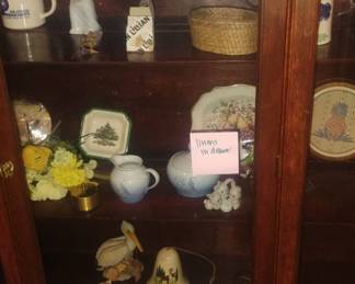 ANTIQUE CHINA CABINET AND CONTENTS