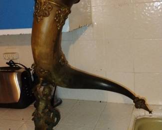 Antique Bronze Horn with Cherub and Griffin Embellishments