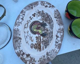 Vintage Turkey Pattern Transferware Platter, Made in Japan