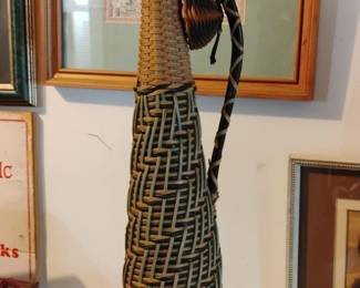 Vintage Wicker Wrapped Decanter with Stopper