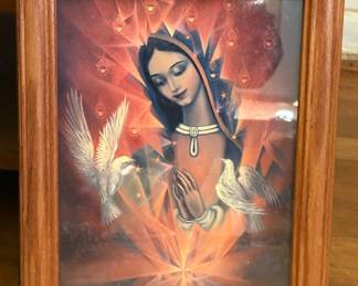 Framed Print of the Virgin Mary with Doves