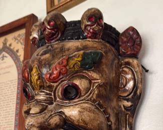 Hand Carved Tibetan Buddhist Ritual Wall Mask