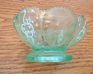 Green Opalescent Glass Footed Bowl second image