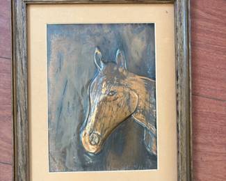 Vintage Hammered Copper Horse Head Art