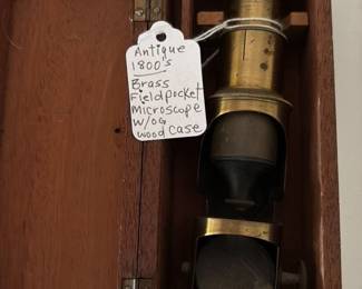 Antique Brass Fieldpocket Microscope w or original wood case