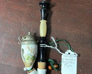 Vintage German Porcelain Pipe with Metal Lid